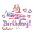 Cute lettering Happy Birthday lettering consists of Hearts, dots, wavy lines, bold letters. Isolated birthday text