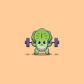 cute lettuce doing weight training