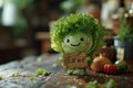 A cute lettuce smile holding a sign Eat Me. Generative AI