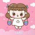 Cute Libra cartoon horoscope love illustration doodle style zodiac character sign vector