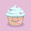 Cute licking cupcake with blue cream