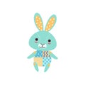 Cute light blue bunny soft plush toy, stuffed cartoon animal vector Illustration