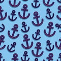 Cute light blue violet sailor ship anchor seamless pattern