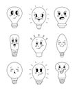 Cute light bulb cartoon characters