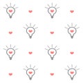 Cute light bulb with heart seamless pattern background illustration