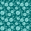 Cute light flowers seamless vector pattern on green background, decorative textile print