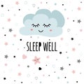 Cute light pink cartoon cloud Wish text Sleep well for baby poster Decor for kids room vector