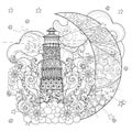 Cute lighthouse on christmas half moon