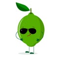 A cute lime character in the style of a cartoon in sunglasses.