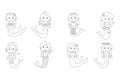 cute line doodle princess mermaid character clipart set