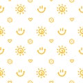 Cute line doodle seamless pattern. Hand drawn simple scribble icons in children drawing style. Collection of orange kids design Royalty Free Stock Photo