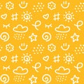 Cute line doodle seamless pattern. Simple hand drawn scribble icons in children drawing style. Collection of kids design elements Royalty Free Stock Photo