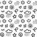 Cute line doodle seamless pattern. Simple hand drawn scribble icons in children drawing style. Collection of nursery design Royalty Free Stock Photo