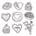 Cute line set of romantic sweets elements