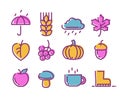 Cute linear autumn icons set.