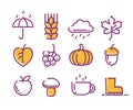 Cute linear autumn icons set.