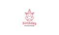 Cute lines hippo birthday logo symbol vector icon illustration graphic design Royalty Free Stock Photo