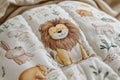 Cute lion and animals on baby quilt Royalty Free Stock Photo