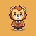 Cute Lion Businessman Cartoon Mascot Character Vector Illustration