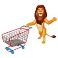 Cute Lion cartoon character with trolly