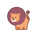 Cute lion cartoon comic character with smiling face happy emoji anime kawaii style funny animals for kids concept