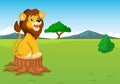 Cute lion cartoon in the savannah Royalty Free Stock Photo