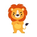 Cute Lion Character with Mane Stand with Grumpy Face Vector Illustration