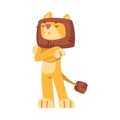 Cute Lion Character with Mane Stand with Grumpy Snout Vector Illustration