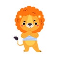 Cute Lion Character with Mane in Striped Shirt with Grumpy Snout Vector Illustration