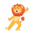 Cute Lion Character with Mane Yawning and Stretching Vector Illustration