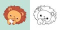 Cute Lion Clipart Illustration and Black and White. Kawaii Clip Art Baby Animal. Cute Vector Illustration of a Kawaii