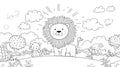 Cute Lion and Friends Coloring Page Jungle Safari Adventure Royalty Free Stock Photo