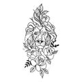 Cute lion with crown flowers and leaves design