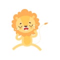 Cute Lion Crying with Tears, Adorable African Animal Cartoon Character Vector Illustration Royalty Free Stock Photo