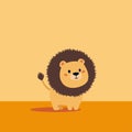 A cute lion cub stands on a yellow and orange background. Flat vector illustration. Royalty Free Stock Photo