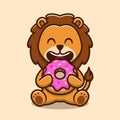 Cute lion eating doughnut cartoon vector icon illustration Royalty Free Stock Photo