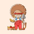 Cute lion farmers harvest fruit and vegetables cartoon animal character mascot icon flat style illustration concept Royalty Free Stock Photo