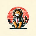 A cute lion with fashion in banksy art, logo design, t-shirt prints, animal art