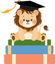 Cute lion with graduation cap sitting on top of books Royalty Free Stock Photo