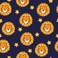 Cute lion head seamless pattern.