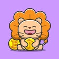 cute lion hugs bitcoin