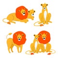 Cute lion and lioness - flat design style set of characters Royalty Free Stock Photo