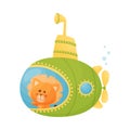 Cute Lion Looking Out of Submarine Window Vector Illustration