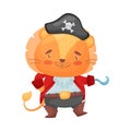 Cute lion pirate. Vector illustration on white background. Royalty Free Stock Photo