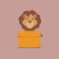Cute Lion Playing Box Cartoon