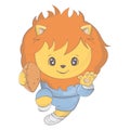 Cute lion playing rugby. Vector illustration of a cute athlete animal. Cute little illustration of lion for kids, baby