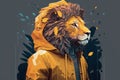 Cute Lion in Rain Jacket: Award-Winning Vector Art Desig Royalty Free Stock Photo