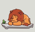 cute lion sleep on the ground. cartoon animal nature concept Isolated illustration. Flat Style suitable for Sticker Icon Design