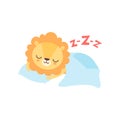 Cute Lion Sleeping in Bed, Funny African Animal Cartoon Character Vector Illustration