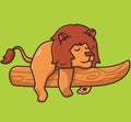 cute lion sleeping on the tree branch. cartoon animal nature concept Isolated illustration. Flat Style suitable for Sticker Icon Royalty Free Stock Photo